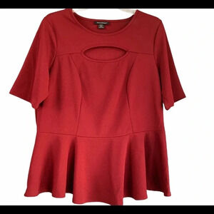 Ashley Stewart Stretch Peplum Top W/Keyhole